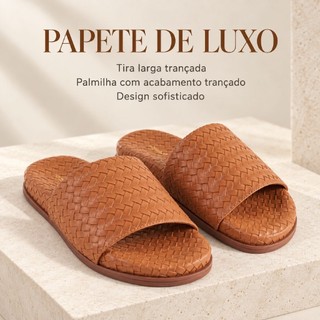 Papete Feminina de Luxo Tipo Chinelão com Cabedal e Palmilha em Material Soft Texturizado