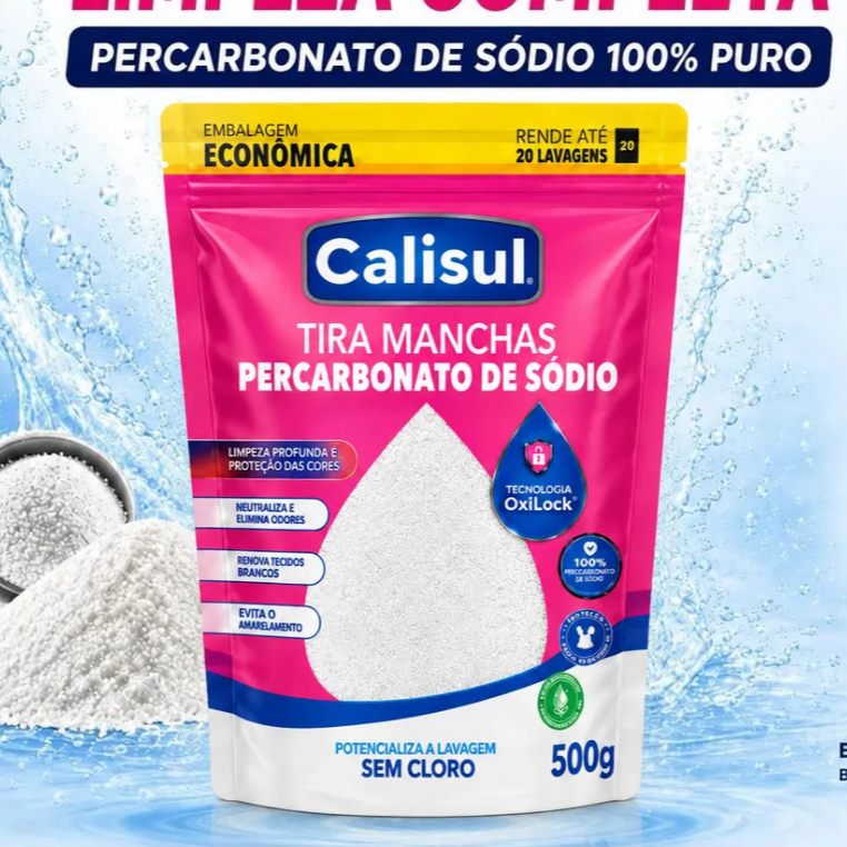 Percarbonato De Sódio Calisul 100% Puro Branqueador Tira Manchas Roupas Brancas e Coloridas Sem Cloro 500g