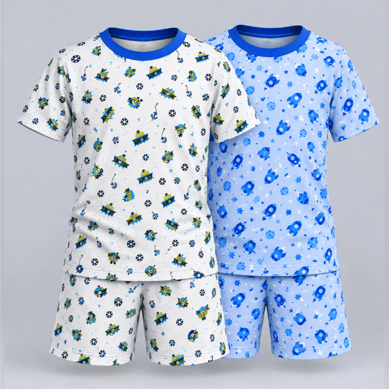 Kit com 02 pijamas infantil masculino curto 100% algodão estampas variadas | Kit Verão Perfeito