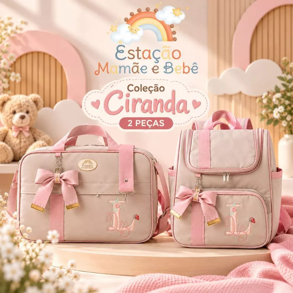 Kit bolsa maternidade Personalizado 2 peças menina | Coleção Ciranda Baby