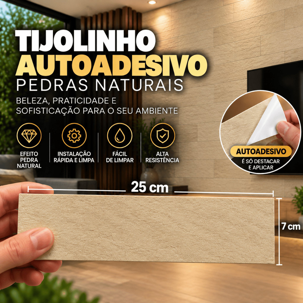 Kit 29 placas 3d Tijolinho Autocolante de Pedra natural Flexível