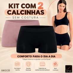 Kit 2 Calcinhas Basica She Boxer Box Anatomica Sem Costura Em Microfibra Nao Marca