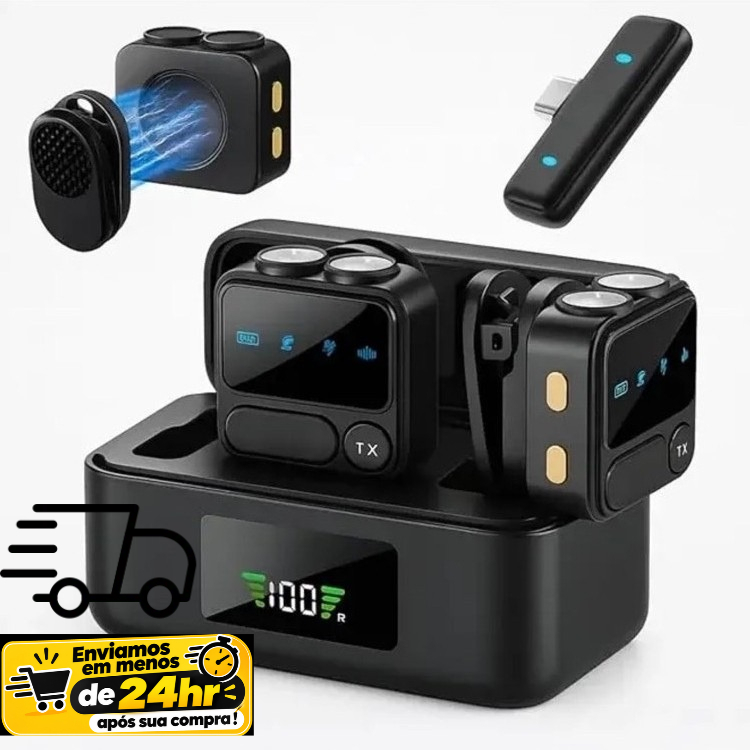 Microfone Lapela Sem Fio Duplo Peining Pei-mkf12 Tipo-c Case