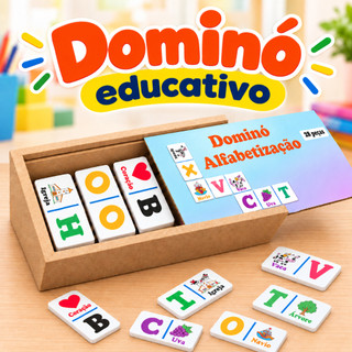 Dominó Infantil Educativo 28 Peças MDF Brinquedo Montessori Pedagógico