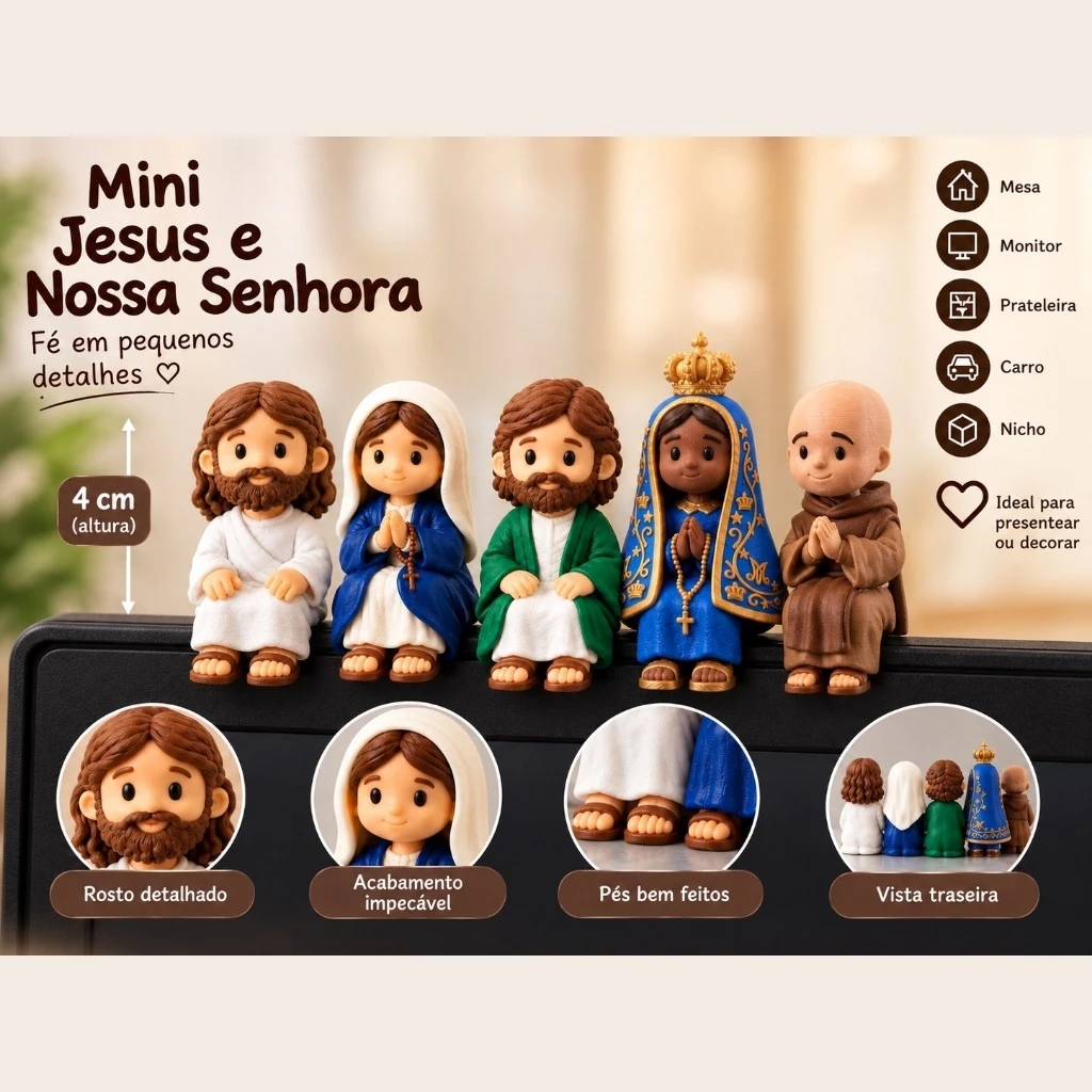 Mini Jesus ou Mini Maria Sentado 4cm Decorativo em Impressão 3D Para Mesa Monitor Prateleira Nicho — imagem 1
