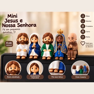 Mini Jesus ou Mini Maria Sentado 4cm Decorativo em Impressão 3D Para Mesa Monitor Prateleira Nicho