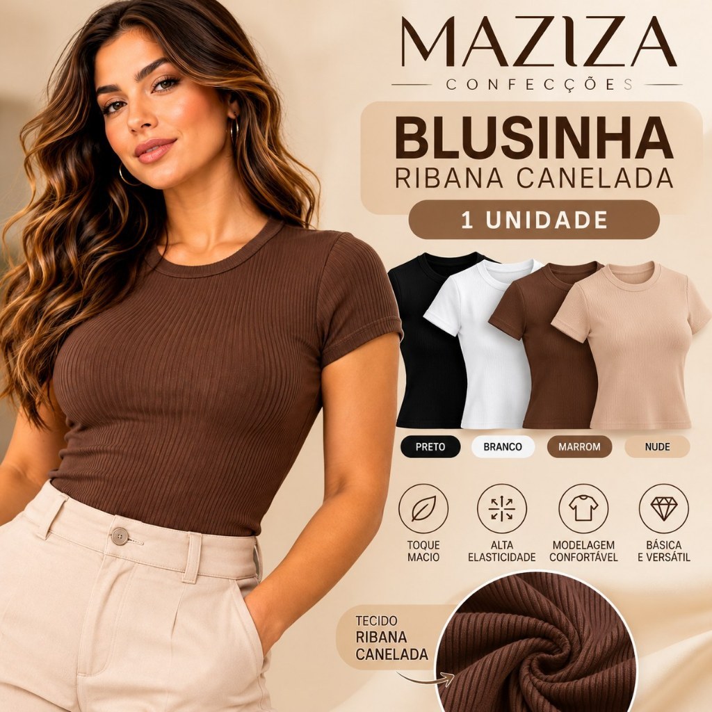 Blusinha Feminina Ribana Canelada Básica Casual Estilosa Tendência Verão
