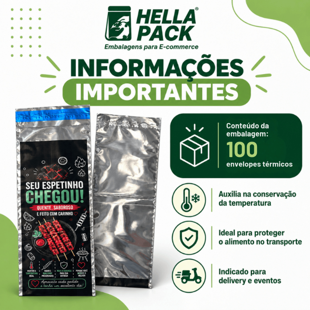 Kit 100 Embalagens Térmicas Unidades Para Espetinho Delivery Segurança Alimentar Material Resistente — imagem 2 de 2