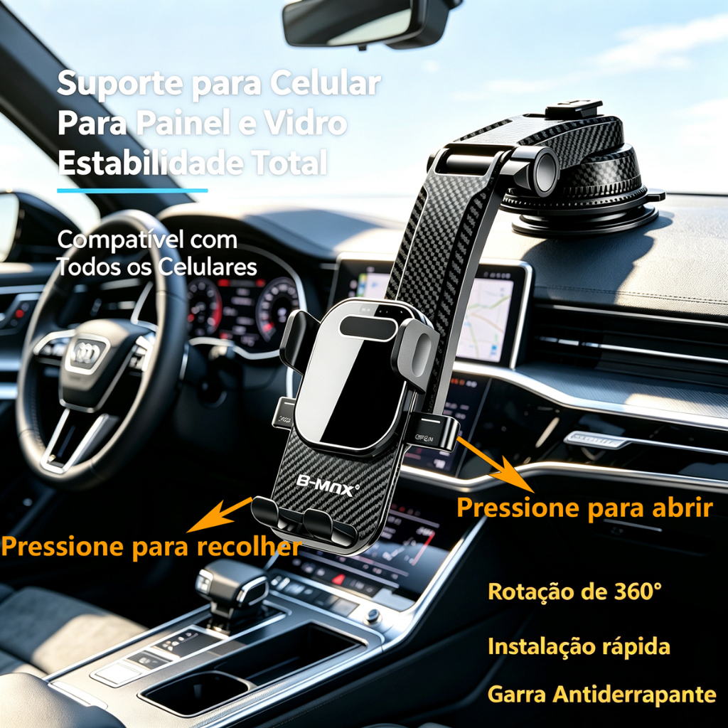 Suporte de Celular Veicular Automotivo para Carro Painel Para-brisa 360° Universal Ajustável