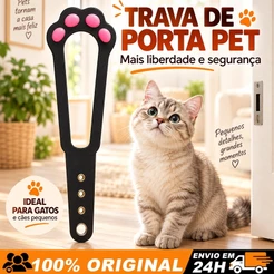 Trava de Porta para Gatos e Pets, Ajustável e Sem Furar, Mais Segurança e Praticidade para Portas, Instalação Fácil.