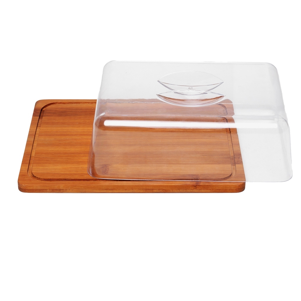 Queijeira Retangular com Tampa Plástica Carbon 24 x 18,5 x 7,5cm Bambu - Lyor — imagem 2 de 2