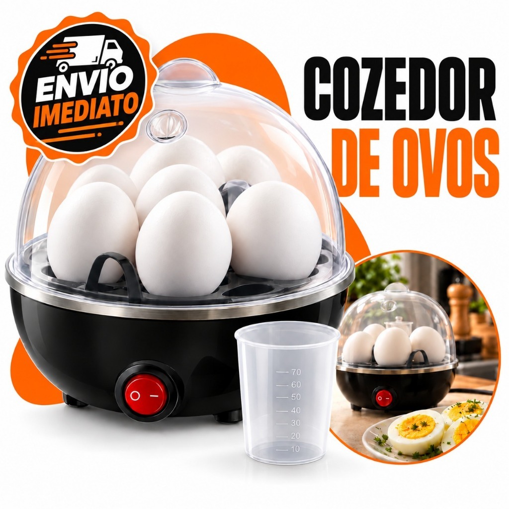 Cozedor de Ovos Elétrico Portátil Vapor Rápido Prático Automático 7 Ovos Para Cozinha - ENVIO IMEDIATO