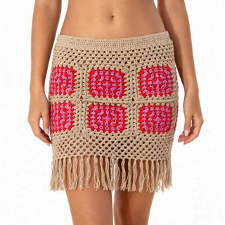 Saída de Praia Saia Curta Crochê Tricot Moda Praia Verão Feito a mão