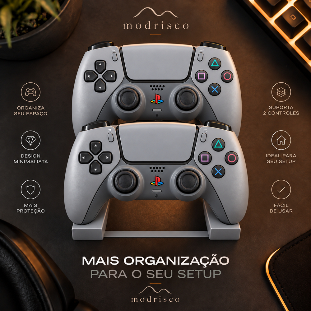 Suporte Duplo para 2 Controles PS5 DualSense Porta Controle PlayStation 5 Base de Mesa Organizador Gamer Joystick