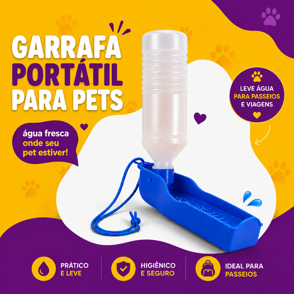 Bebedouro Portátil para Pets 500ml, Garrafa de Água para Cachorro e Gato, Ideal para Passeios e Viagens