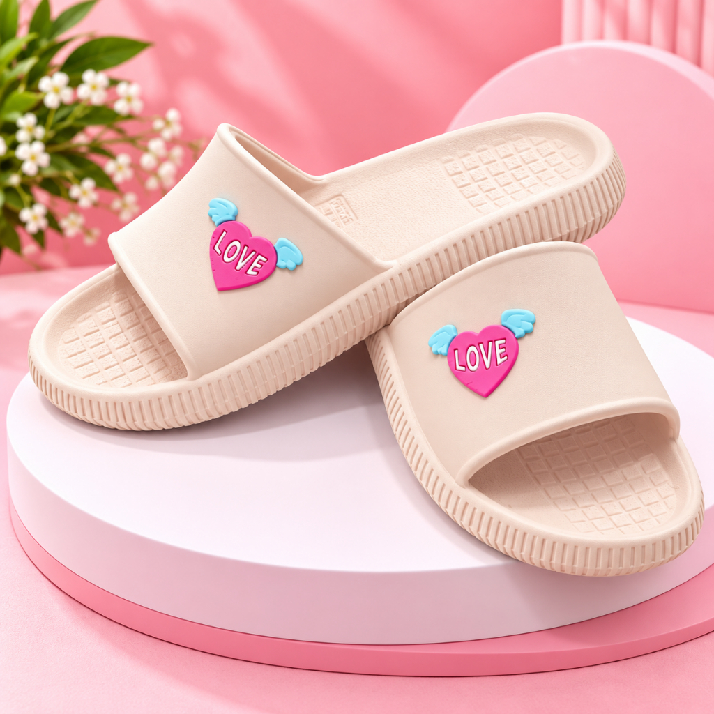 Chinelo Slide Adulto Infantil Juvenil Menina Estilosa Coração Love Leve Confortável Antiderrapante Macio Delicado