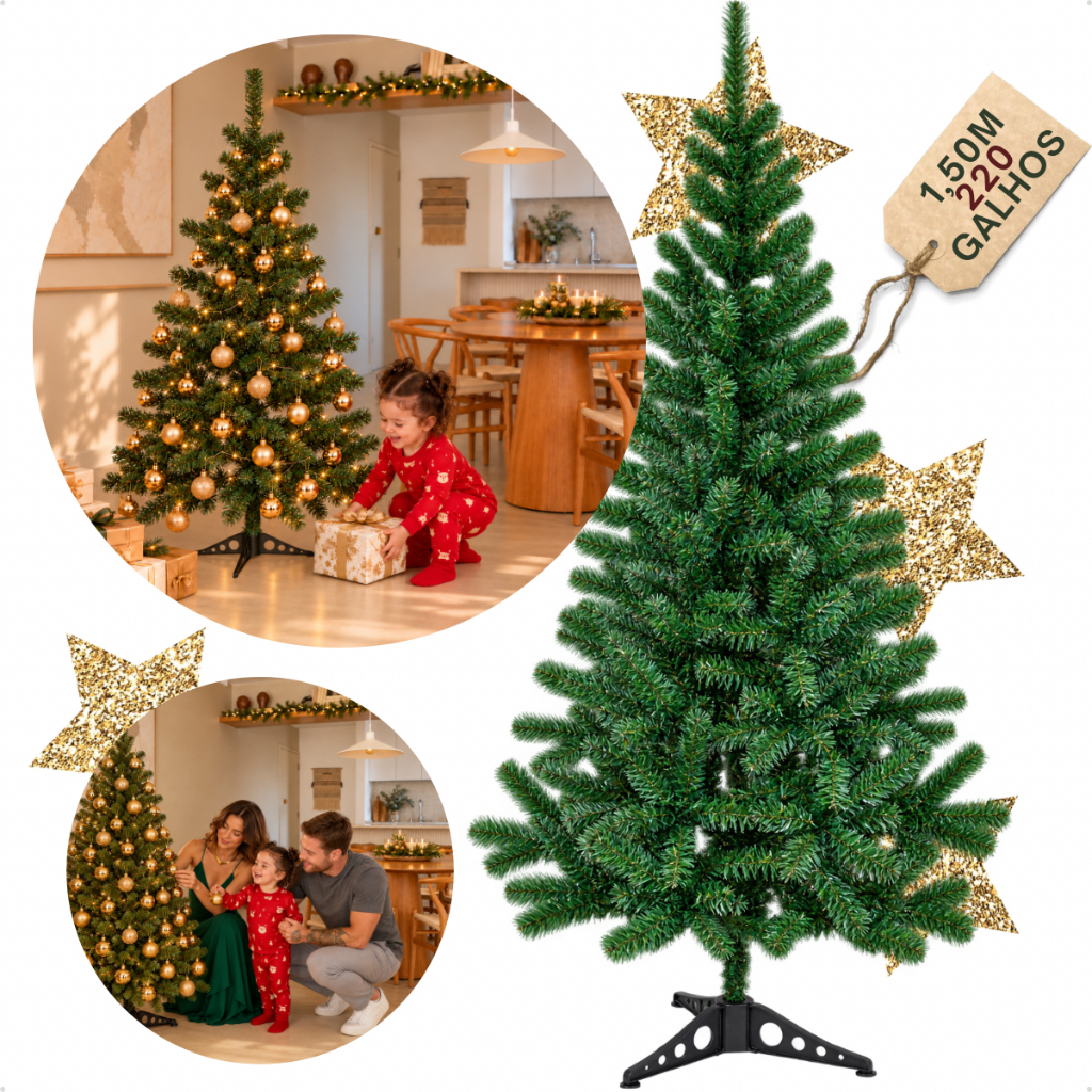 Árvore De Natal Verde e Nevada 150cm 220 Galhos Pinheiro Luxo Grande