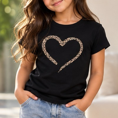 Camiseta Feminina Coração Animal Print Oncinha Laço Azul Delicado Casual Moderna Estampada Manga Curta Moda Feminina