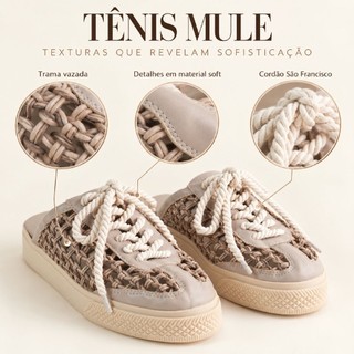 Tênis Mule Feminino com Trama Vazada, Detalhes em Material Soft e Atacador de Cordão São Francisco