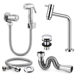 Kit Torneira Bancada Alta com Ducha Higiênica, Engate, Sifão e Válvula Click 7/8 Cromado Banheiro Completo