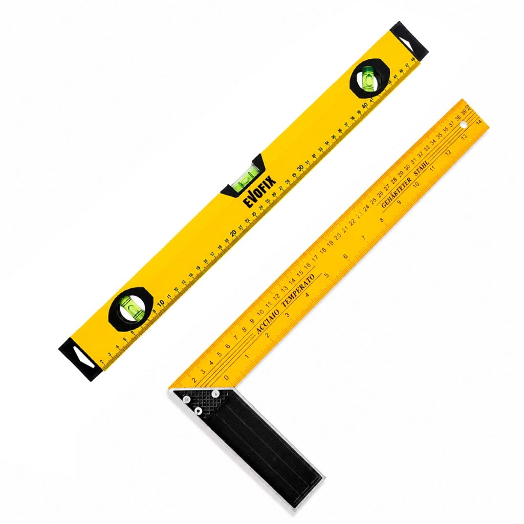 Esquadro Metal Profissional 40cm e Nível Torpedo Alumínio Régua 50cm 3 Bolhas Alta Precisão Carpintaria Marcenaria