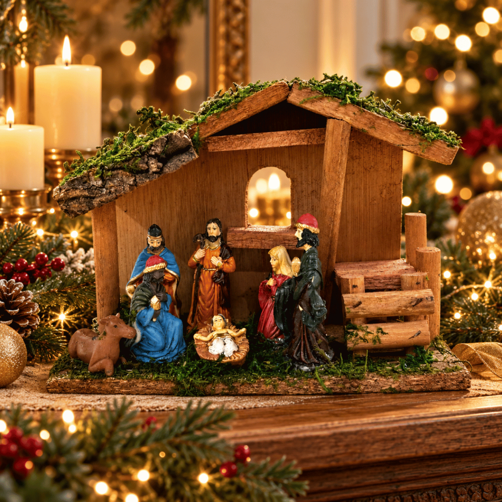 Presépio Natalino 20cm Resina e Madeira - Wincy Natal / Sagrada Família Cristão Decoração Religiosa