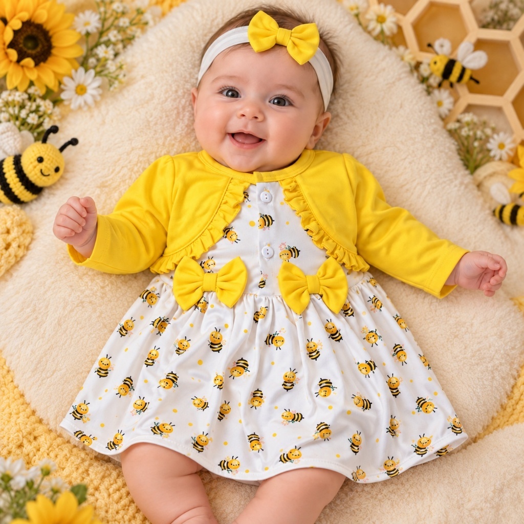 Vestido Abelhinha Com Bolero E Faixa De Cabelo