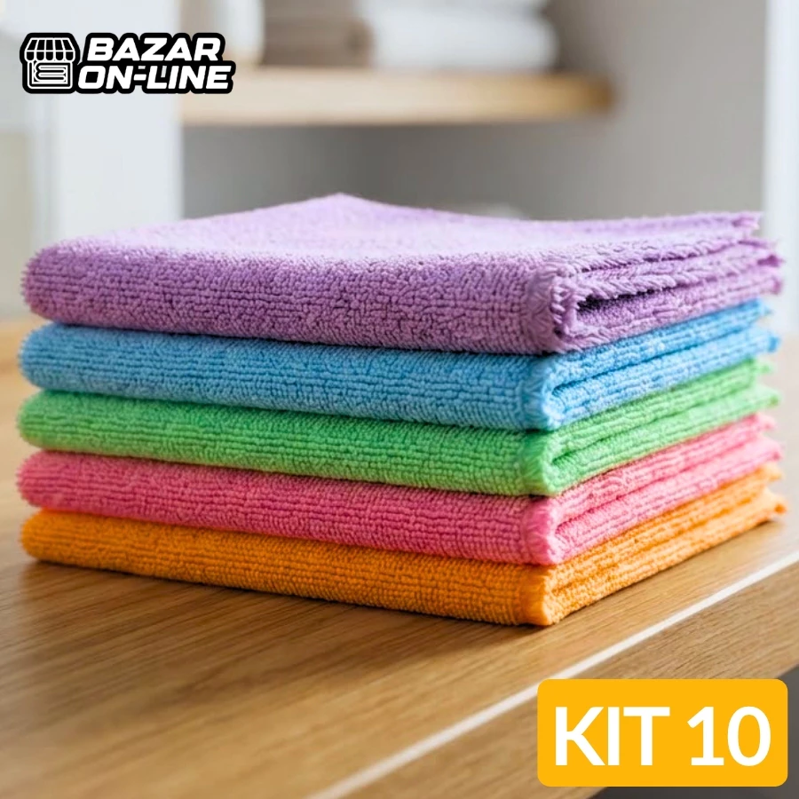 Kit 10 Panos De Limpeza Microfibra alta absorção Multiuso