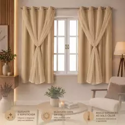 Cortina 100% Blackout com Voil Liso Corta Luz Uma Parte 1,40M x1,80M Sala Janela Quarto