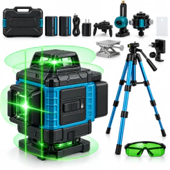 Nível a Laser 4D 16 Linhas Verde 360° Autonivelante Profissional com Tripé 2 Baterias e Maleta