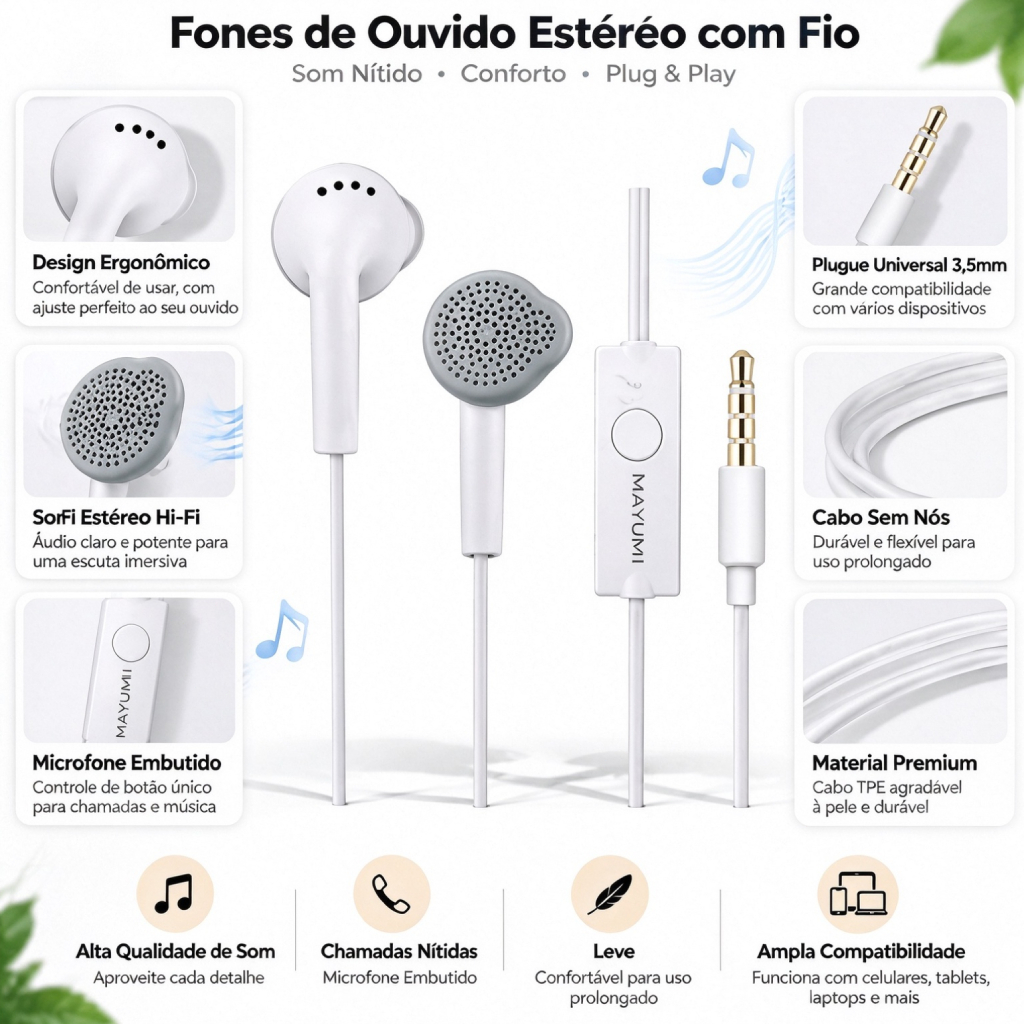 H'maston C550 Fone De Ouvido 3,5mm Com Fio e Microfone Para Telefones Celulares Tablet PC