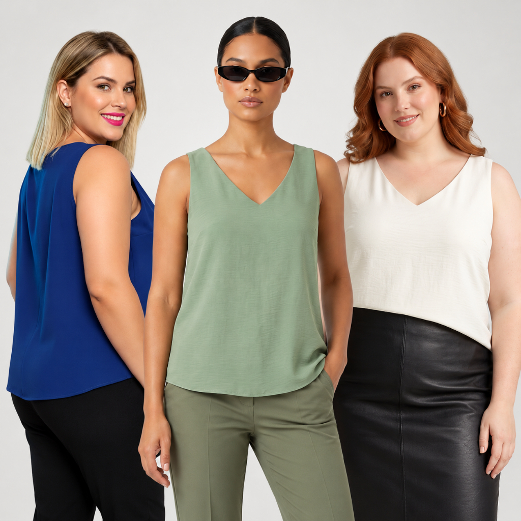 Regata Feminina Blusa Social Decote V Tecido Duna Elegante