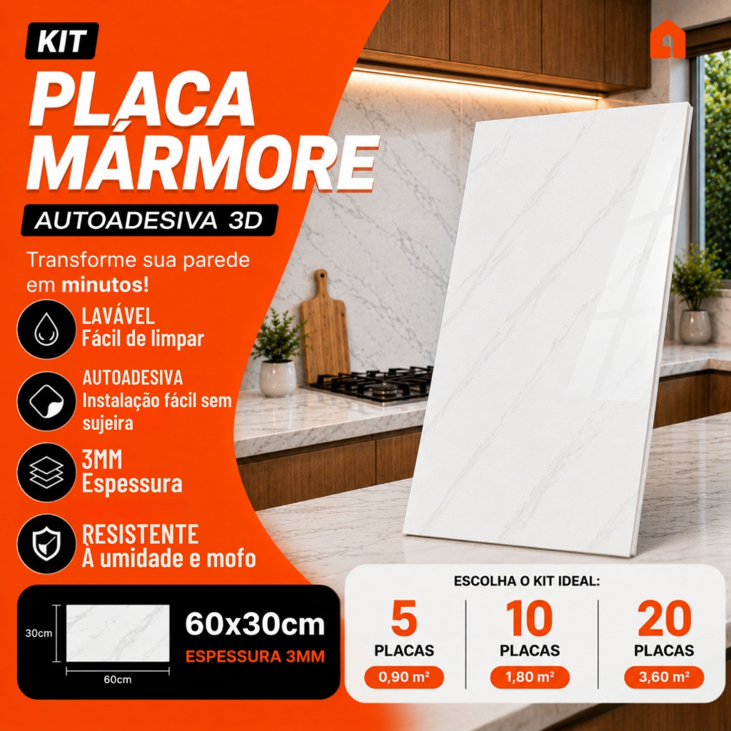 Kit 80 Placas Mármore 60x30 Vinílico Adesivo Parede Decoração Lavável