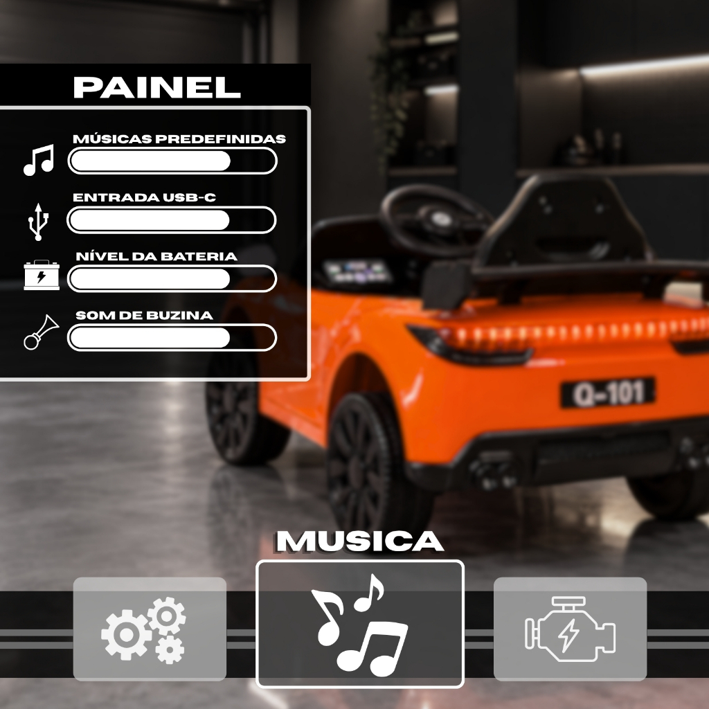 Carro Elétrico Infantil 6V Esportivo com Controle Remoto Luz Som Bateria Recarregável Passeio Menino — imagem 2 de 2