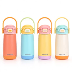 GARRAFA TÉRMICA Infantil 350m Bico de BebidaInfantil Escola Parede Dupla Aço Inox c/ Alça BPA Free c/ Anti vazamento