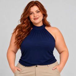 Regata plus size gola alta feminina decote halter elegante casual confortável leve em viscolycra