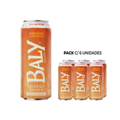 Energético Baly Redragon Morango e Pêssego S/Açúcar 473ml Pack 6 Latas