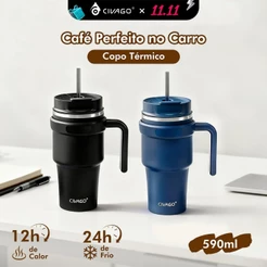 Copo Térmico de Aço Inoxidável 590ml bebida gelada Garrafa Térmica com Tampa Hermética e Canudo tumbler stainless