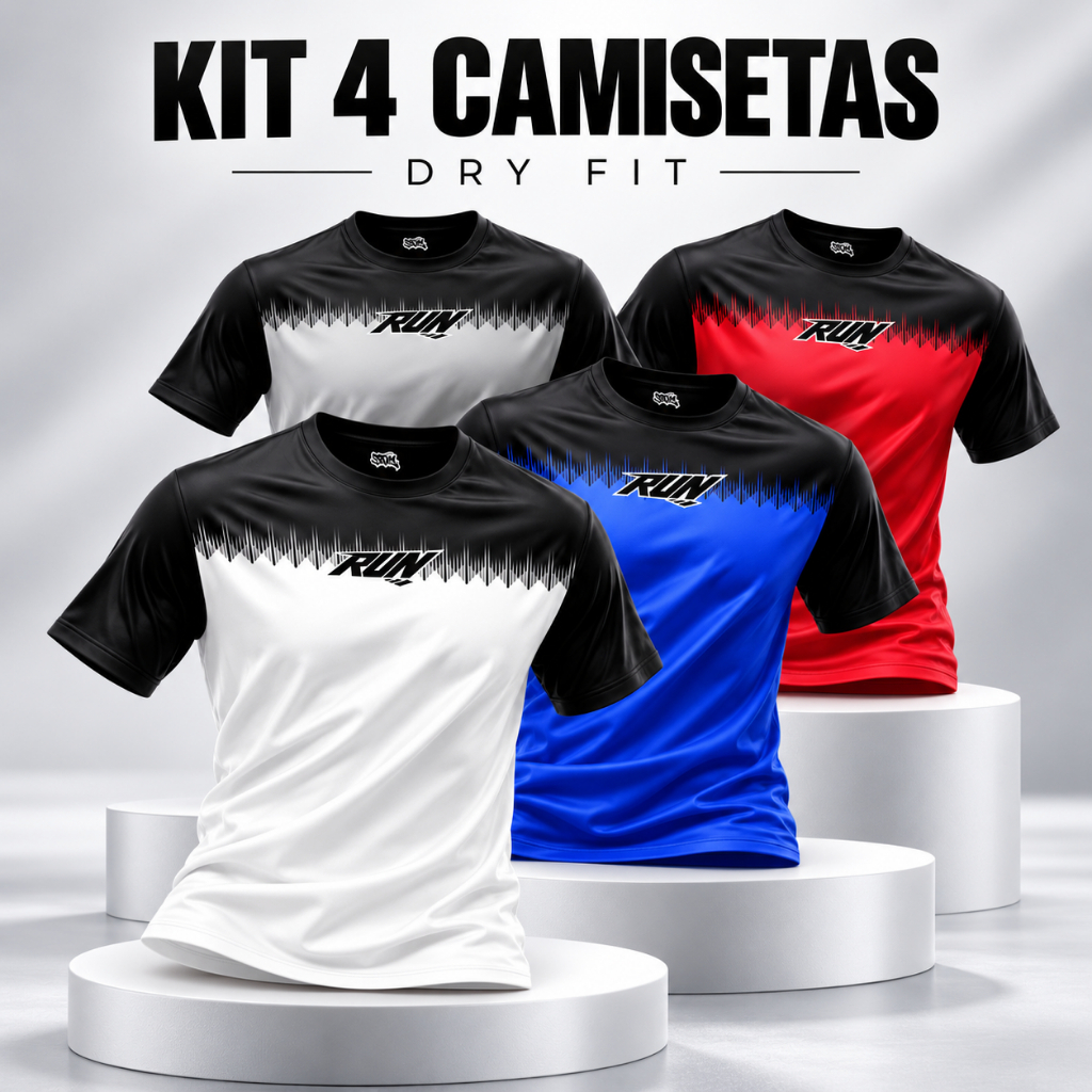 Kit 4 Camisetas Masculinas Tecido Dry Fit Malha Fria CrossFit Musculação Academia Verão Treino Leve