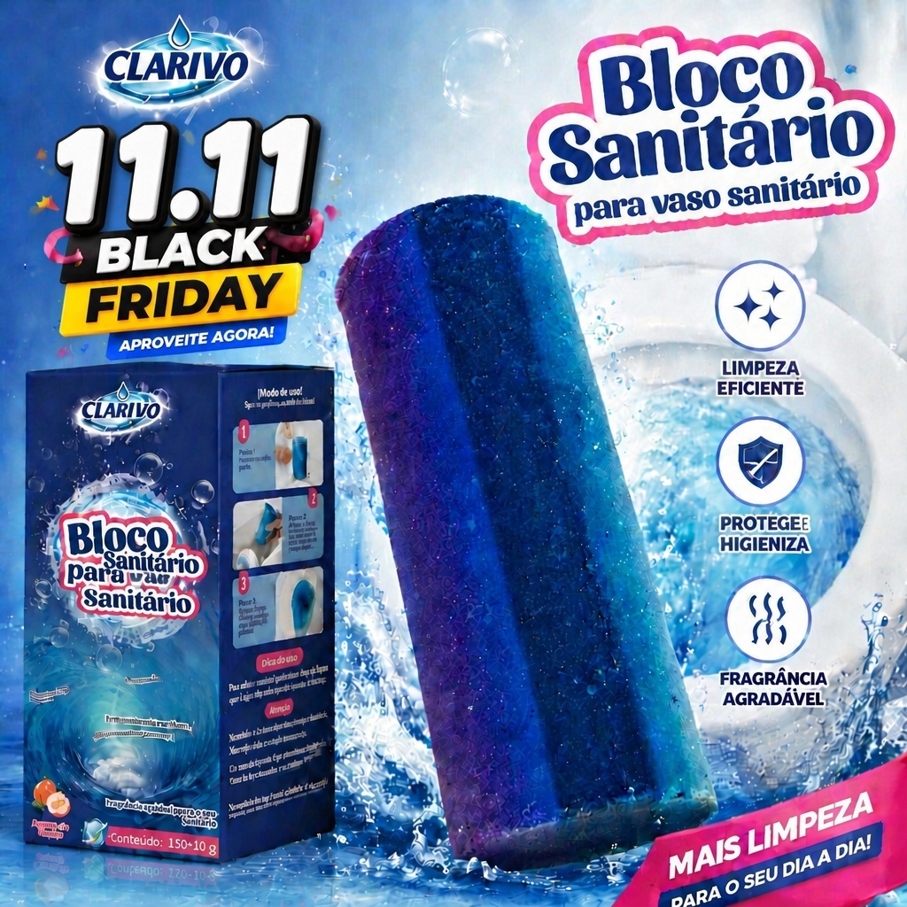 CLARIVO Bloco Sanitário para Vaso Antibacteriano Limpeza Profunda Antiodor Higiene