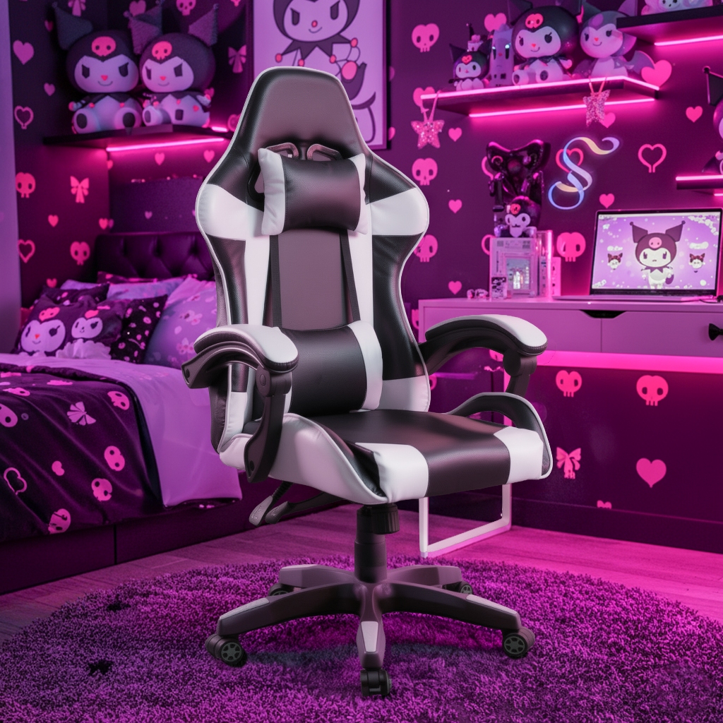 Cadeira Gamer Feminina TRMÁX Reclinável Ergonômica Barata  Almofada Apoio Lombar Para Setup e Stream