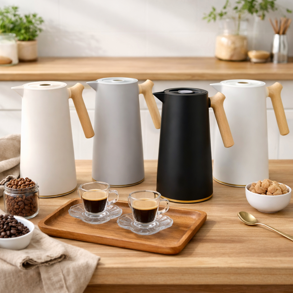 Garrafa Térmica 1Litro Café & Chá Quente Frio Cabo de Madeira Botão Click Desing Sofisticado em Oferta na Shopee