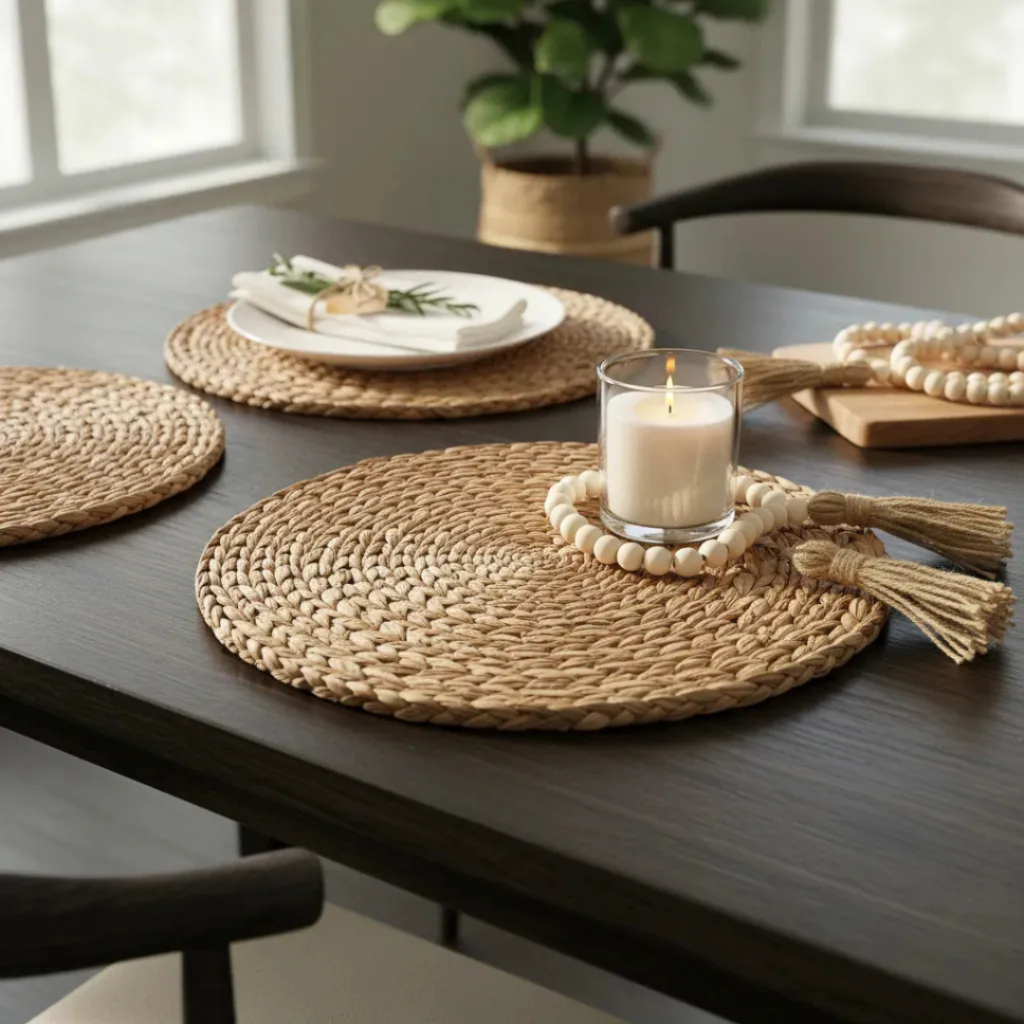 Kit 6 Sousplat Americano Redondo Palha Natural/ Rattan