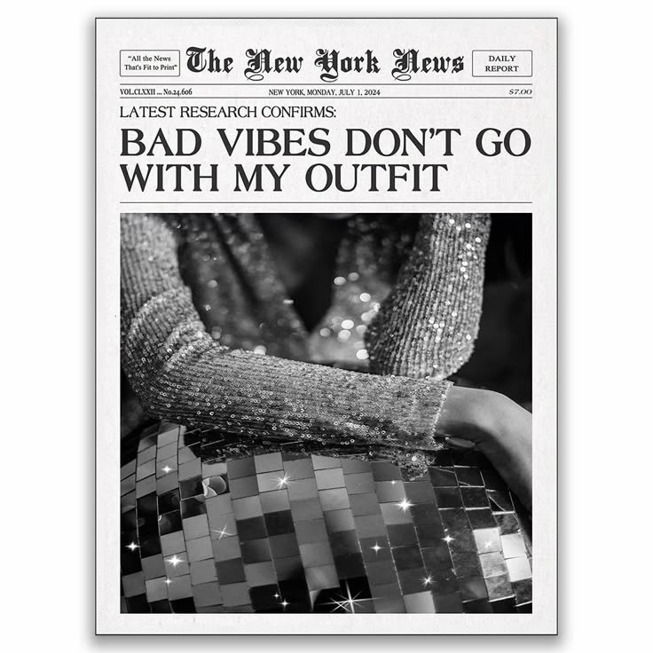 Quadros Decorativos Vintage Newspaper Bad Vibes Don't Go With My Outfit (1 peça)