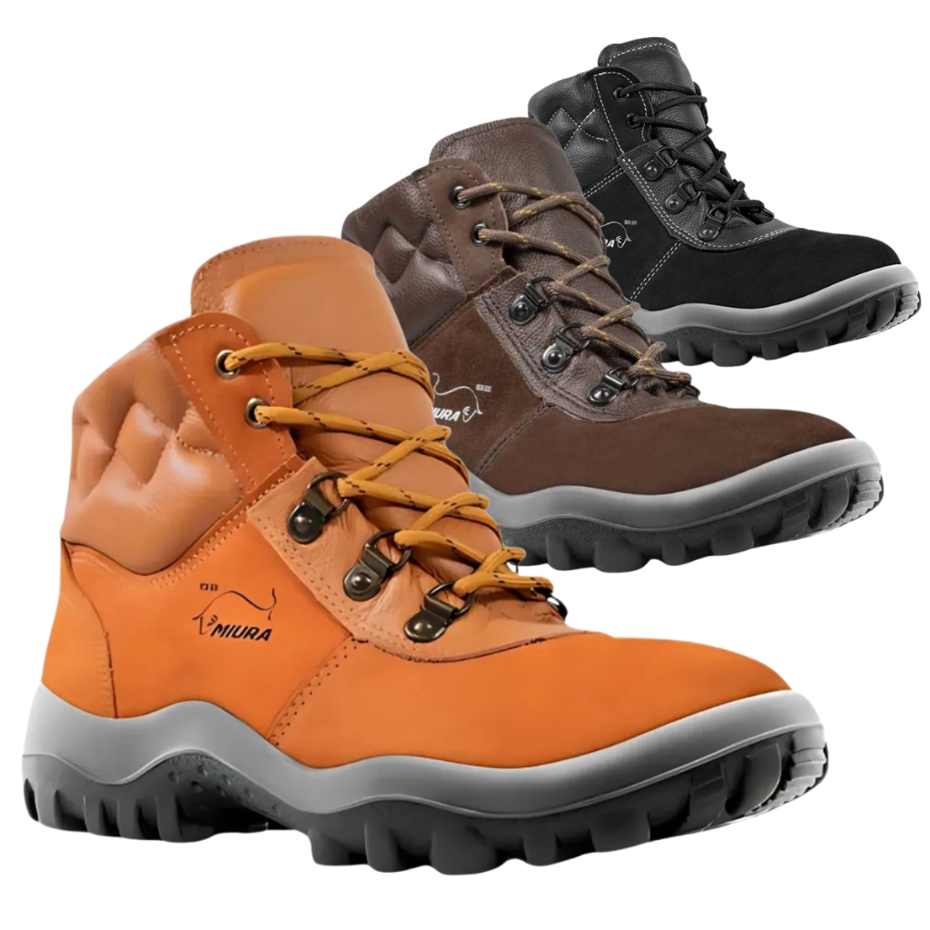 Bota Botina Segurança Trabalho EPI Safetline Original Miura Couro Nobuck Bico PVC com CA