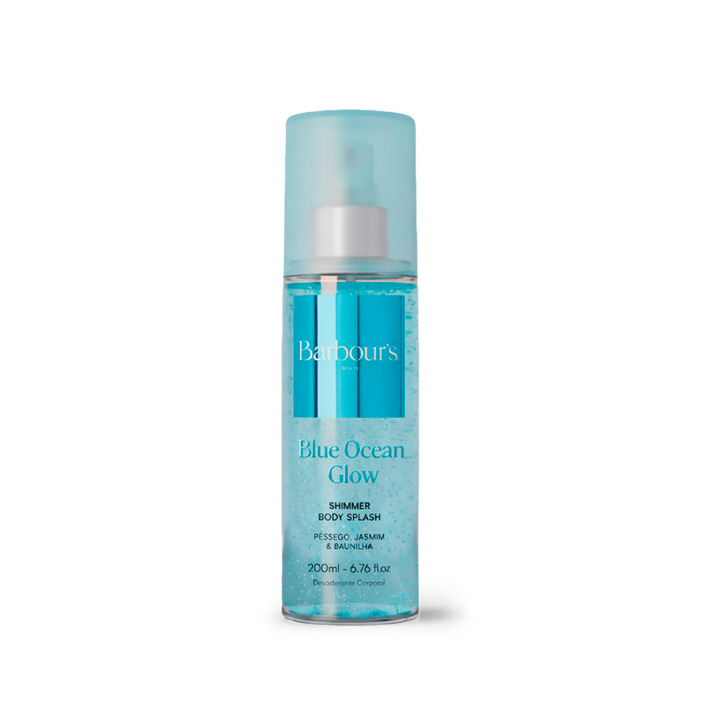 Body Splash Shimmer Blue Ocean Glow 200ml l Pêssego, Jasmim e Baunilha com Brilho Iluminador - Barbour's Beauty