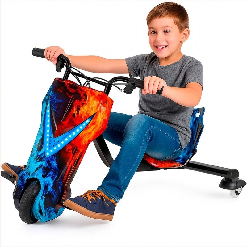 Triciclo Patinete Elétrico 250W - Triciclo Elétrico com Capacete e Cotoveleira