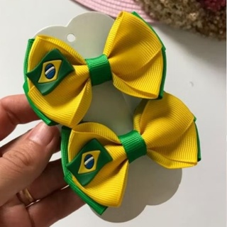 Par Laço de Cabelo Infantil Verde e Amarelo Copa do Mundo Brasil Olimpíadas 2026 em Oferta na Shopee