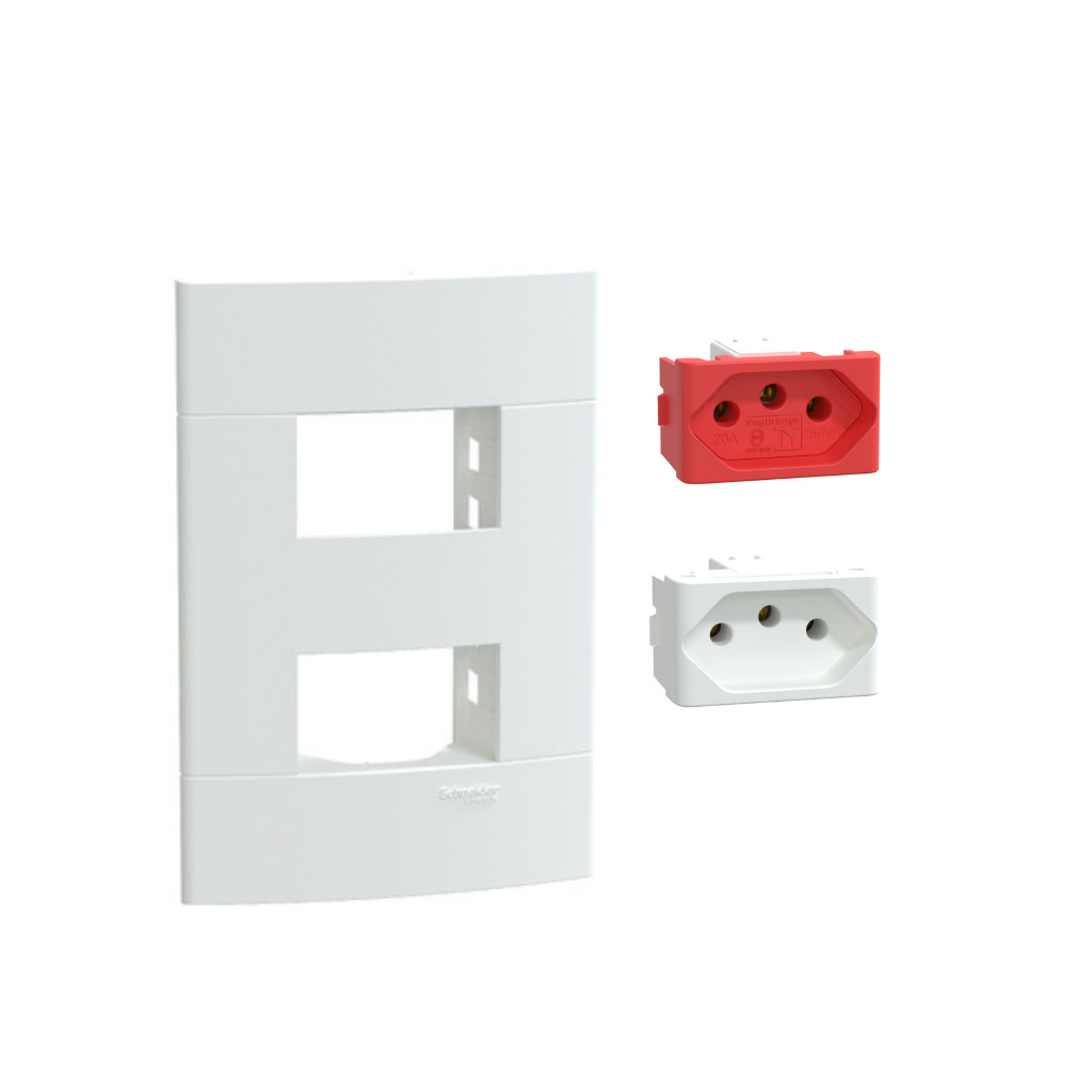 Kit Tomada Dupla 10A-20A VM Placa e Suporte Lunare Up Schneider