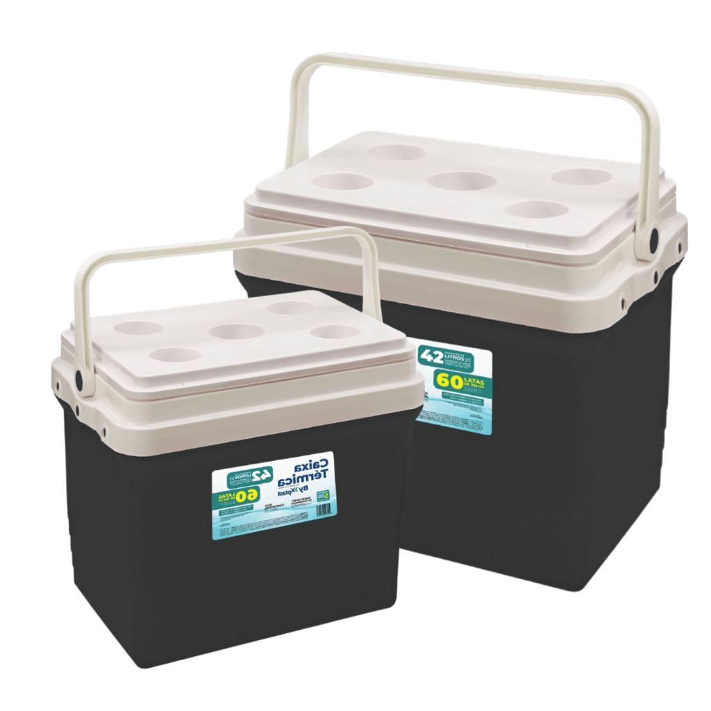 KIT 2 CAIXA TÉRMICA COOLER COM ALÇA TRAVA PORTA COPOS 42 E 22 LITROS ESPAÇOSO RESISTENTE QUALIDADE TOP XPLAST